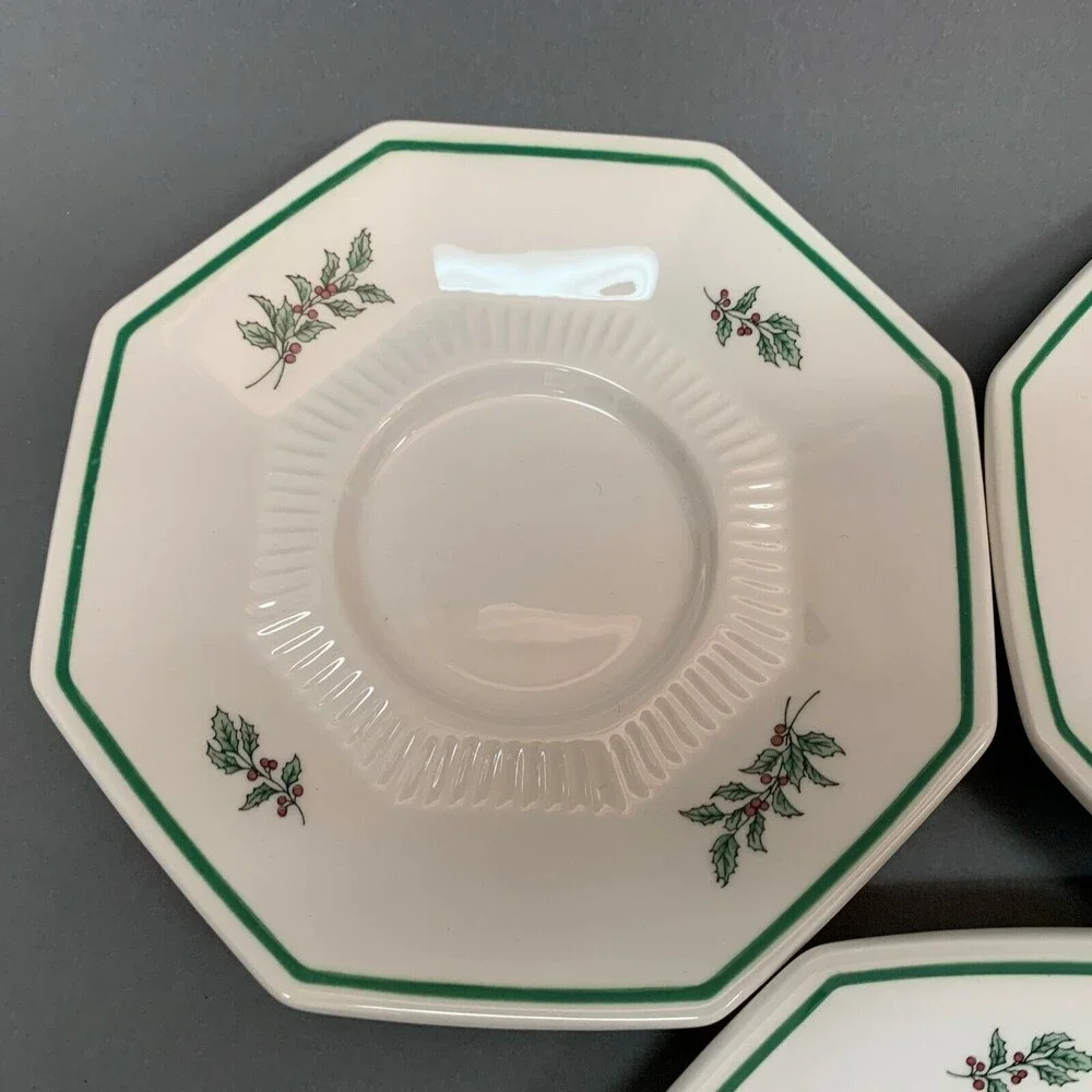 Nikko Christmastime Japan White‎ Green Holly Berries Saucers Plates Lot of 3